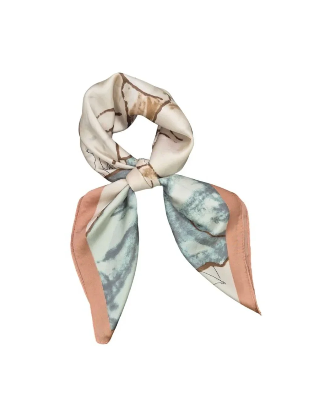 ✨Luxury Silky Square Scarf Beige Green Orange Tan Ginkgo Print Watercolor Wrap✨